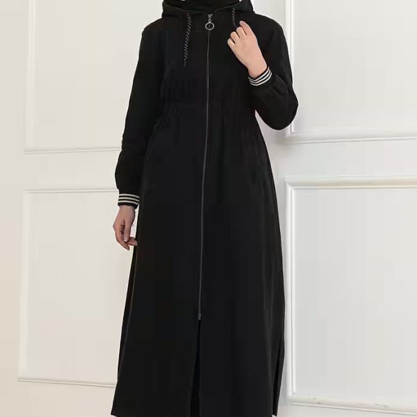 Tunic Dark Blue Elastic Hooded Denim Set - 19362