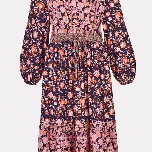 Maxi dress for women with playful floral print - shirt dress made of viscose