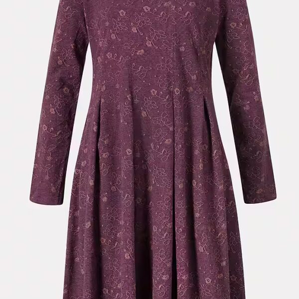 Women's jersey dress with floral jacquard pattern - Elegant midi dress made of organic cotton