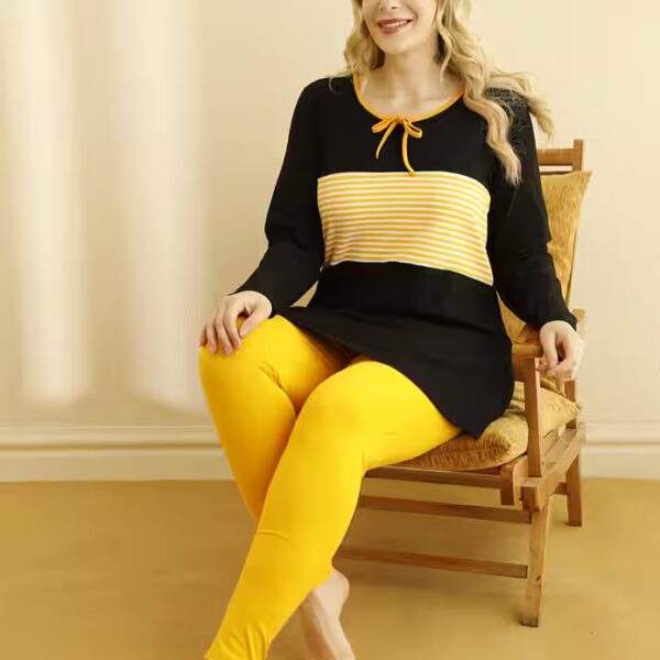Women's Pyjama Set Plus Sizes – Black Yellow with Stripes