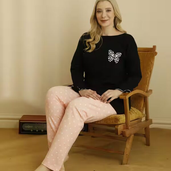 Women's Plus Size Pajama Set - Black & Pink with Butterfly