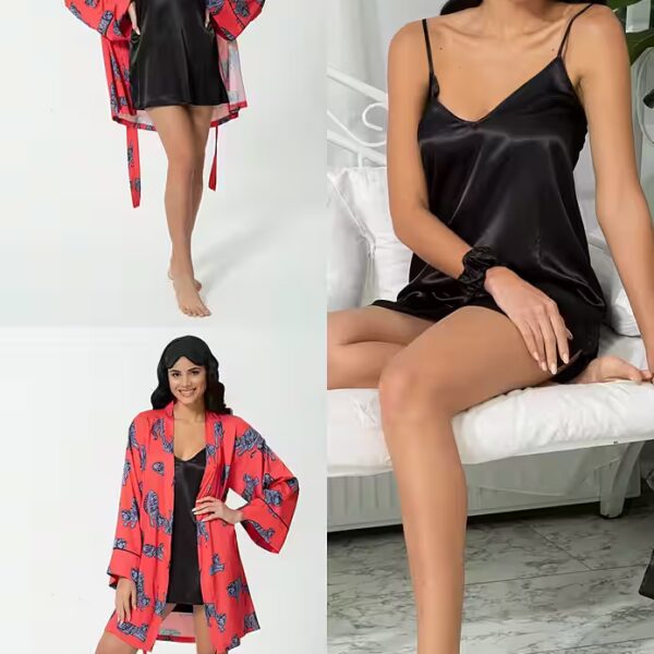 Nightgown 5-piece red satin nightgown set