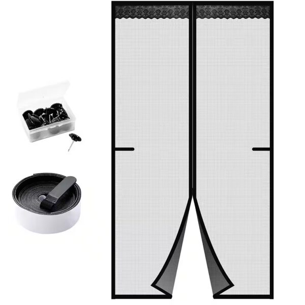 Magnetic insect screen curtain for doors, no drilling required