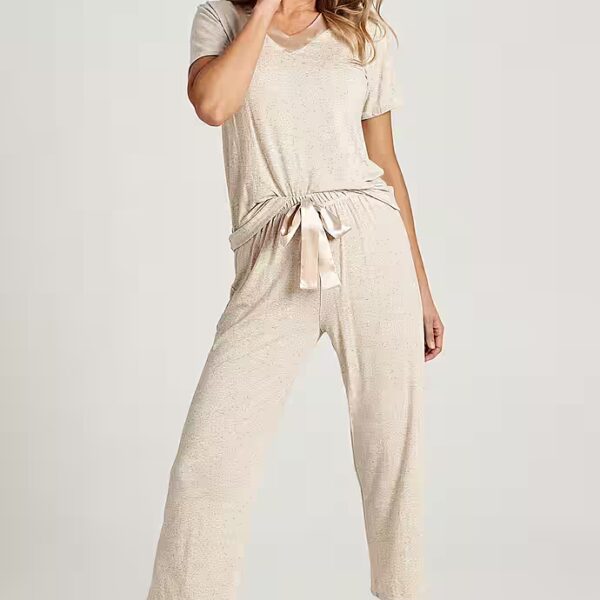 Cream-colored pajama set (2 pcs., 1 piece) made from a luxurious material mix