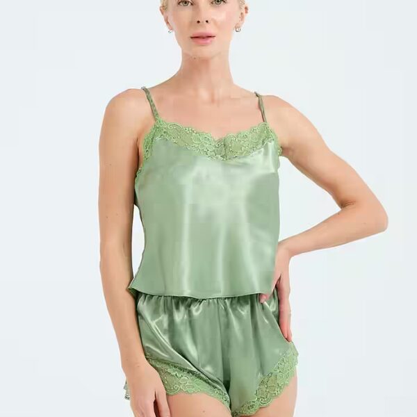 Nightgown with lace back, satin nightgown with shorts