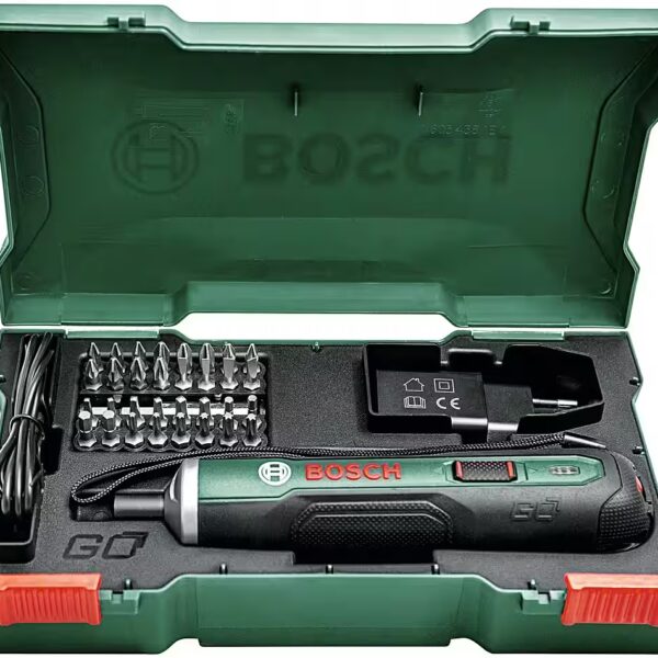 PushDrive cordless screwdriver Includes 32-piece drill bit set, battery and charger