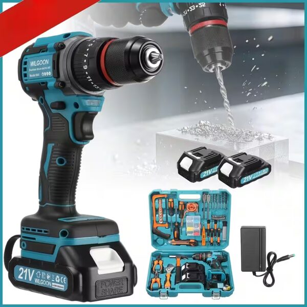 Cordless drill/driver, fast charging, cordless drill with 120-piece tool case