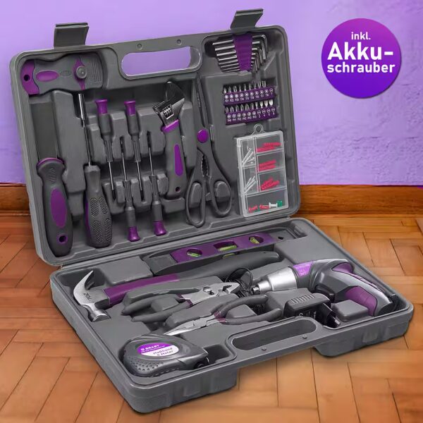 Cordless drill/driver tool case, filled with 44-piece complete tool set, 4V Li-Ion