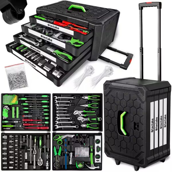 Tool trolley, tool case, tool box with carrying handle and telescopic handle