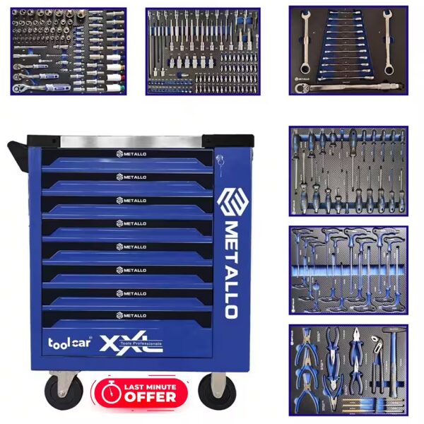 Tool trolley/workshop trolley filled and equipped with tools, 7 drawers, casters