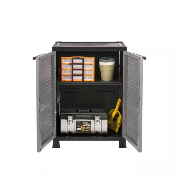 'STAR' multi-purpose cabinet made of plastic with one shelf in black/grey