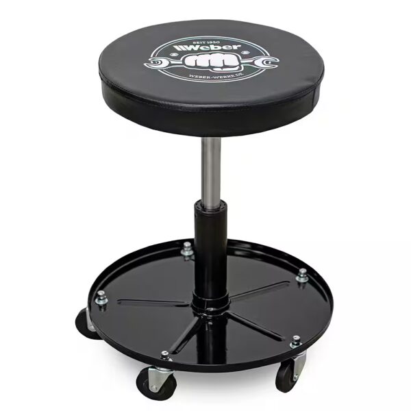 Weber work stool, workshop stool, height-adjustable & swivel, black with storage compartment, with wheels, height adjustable