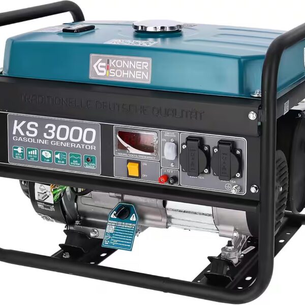 KS 3000 generator 3.00 kW (petrol generator with AVR and 100% copper winding, 1-piece, reliable emergency power source for home, garden and camping), LED display, AVR controller, K&S engine, large tank