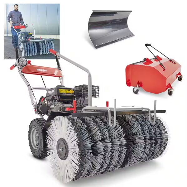 Petrol sweeper 8680 SE with collection container and snowplow
