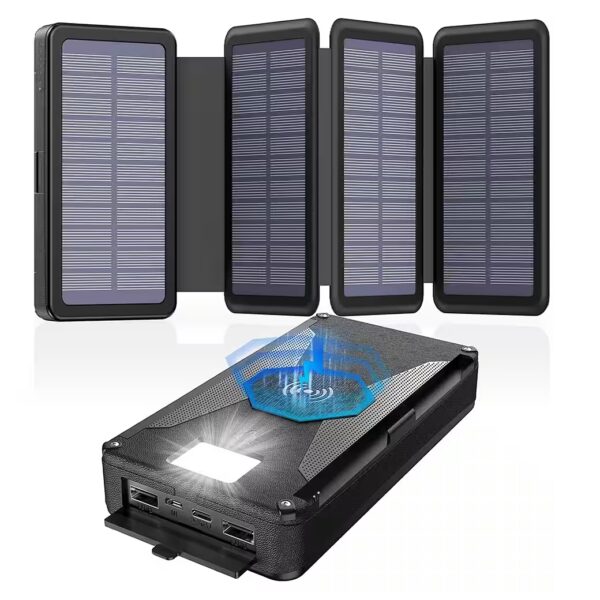 30000mAh Solar Power Bank with 4 Solar Panels & USB-C – Waterproof Solar Power Bank