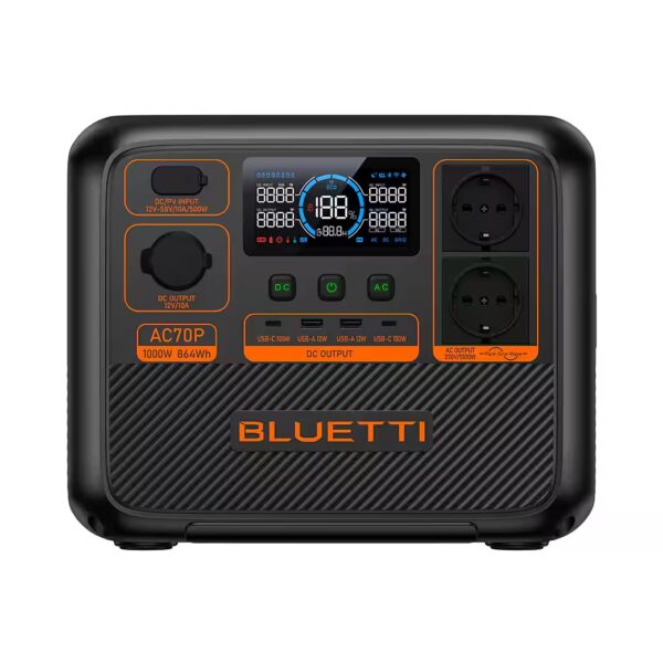 BLUETTI AC70P Portable Power Station, 1000W 864Wh Solar Power Bank