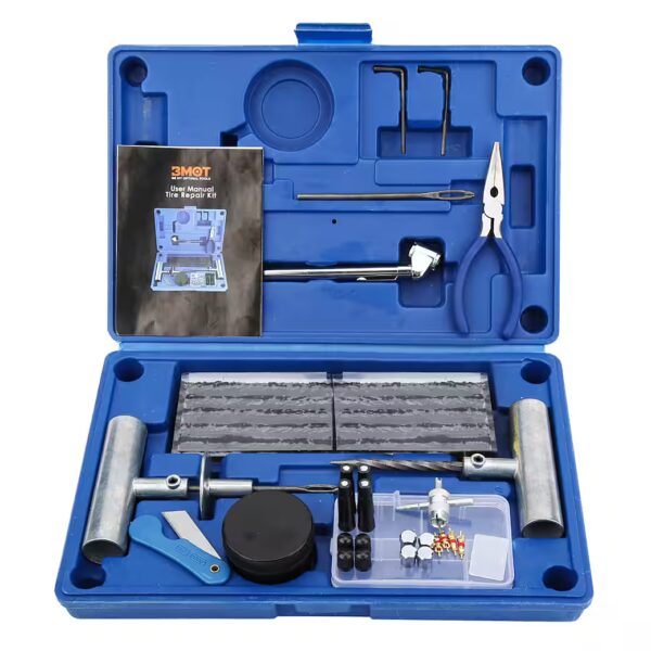 Tire repair kit, 73-piece car tire repair kit with storage box