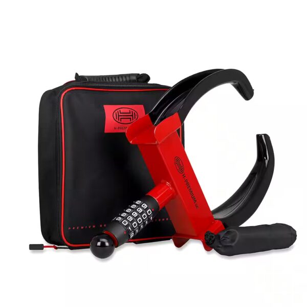 Wheel clamp with wheel arch and rim protection, including bag