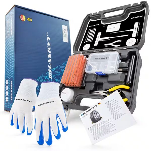 60-piece tire repair kit. Car tire repair kit, puncture repair kit, patch kit for cars, trucks, and motorcycles.