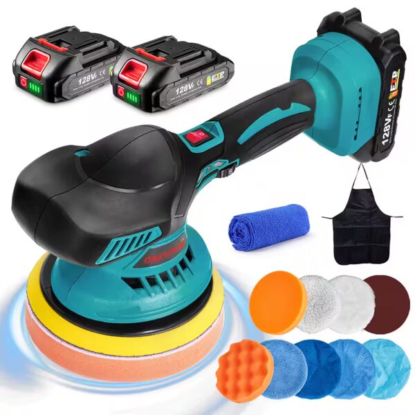 Cordless Polisher 6 Inch Car Polisher Buffer 6 Variable Speed (with 2 x batteries, mini 6-inch random orbital car polisher set), with 2 x batteries, random orbital car polisher set
