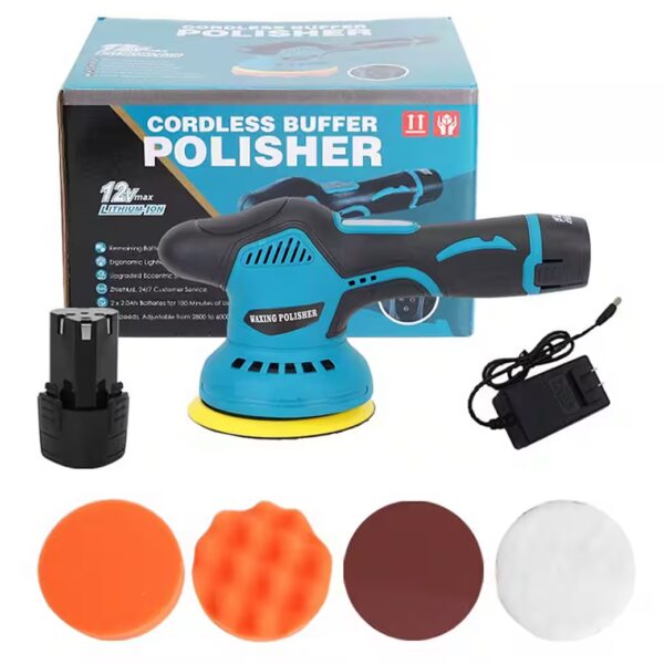 Cordless car polisher, 8-speed with LED display and 1x battery