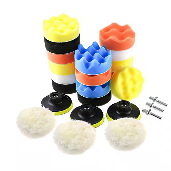 3-inch polishing pad set for cars, 25-piece, sponge pads & drill attachment