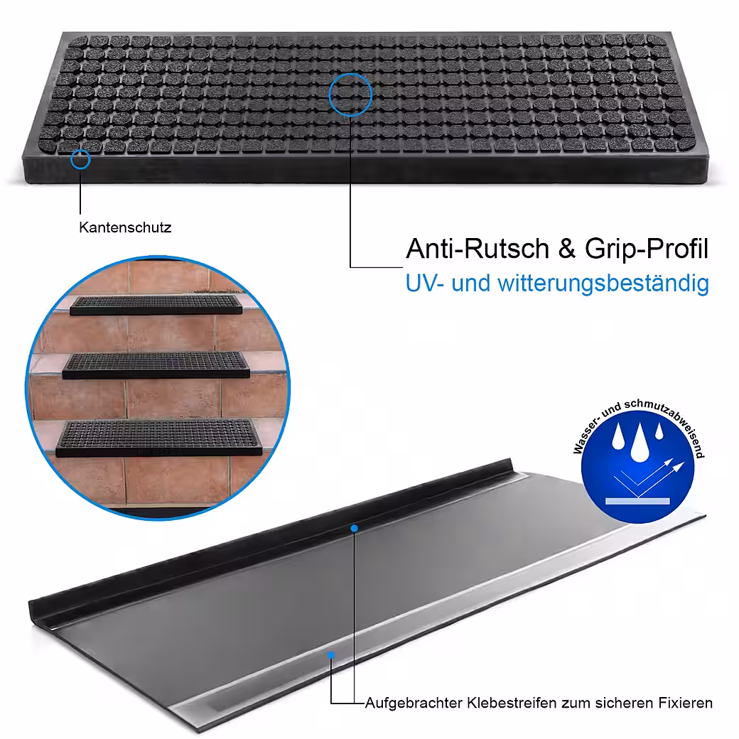 Stair mats, 10 pieces, rubber stair treads, 75 x 25 cm, anti-slip - Image 2