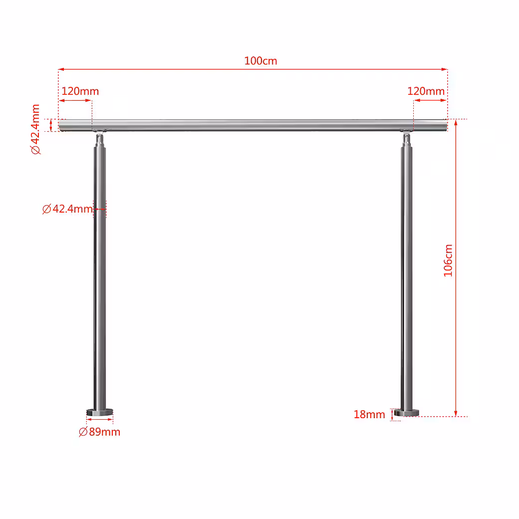 Stainless steel handrail, railing for stairs, for indoor & outdoor use with 0 crossbars - Image 2