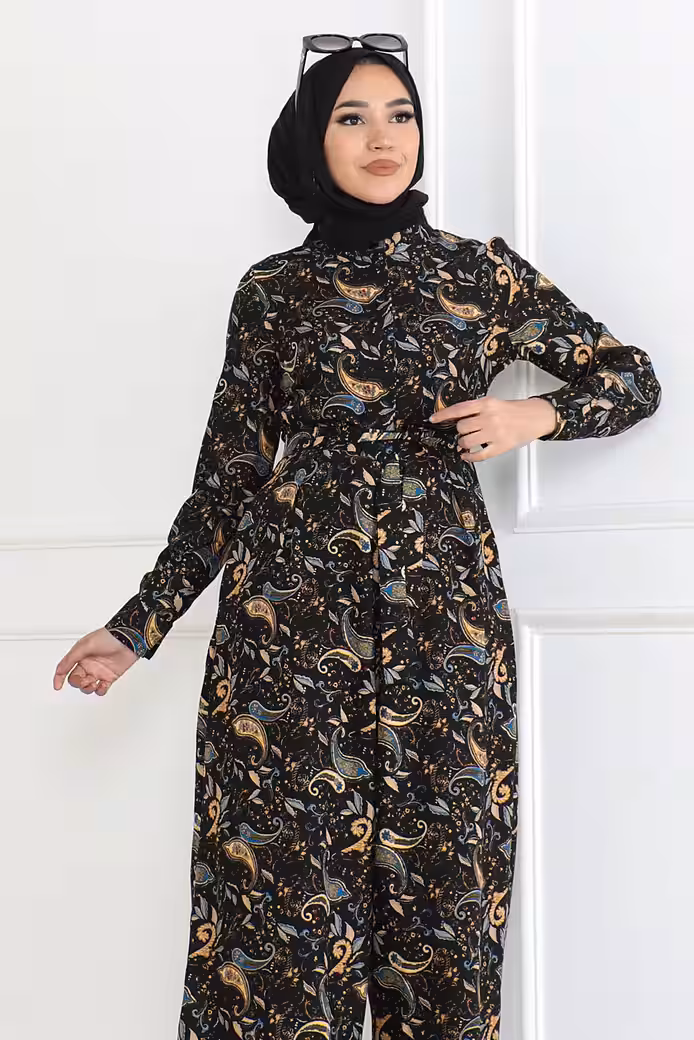 Maxi Dress Patterned Hijab Jumpsuit Dress Black 6112 - Image 2