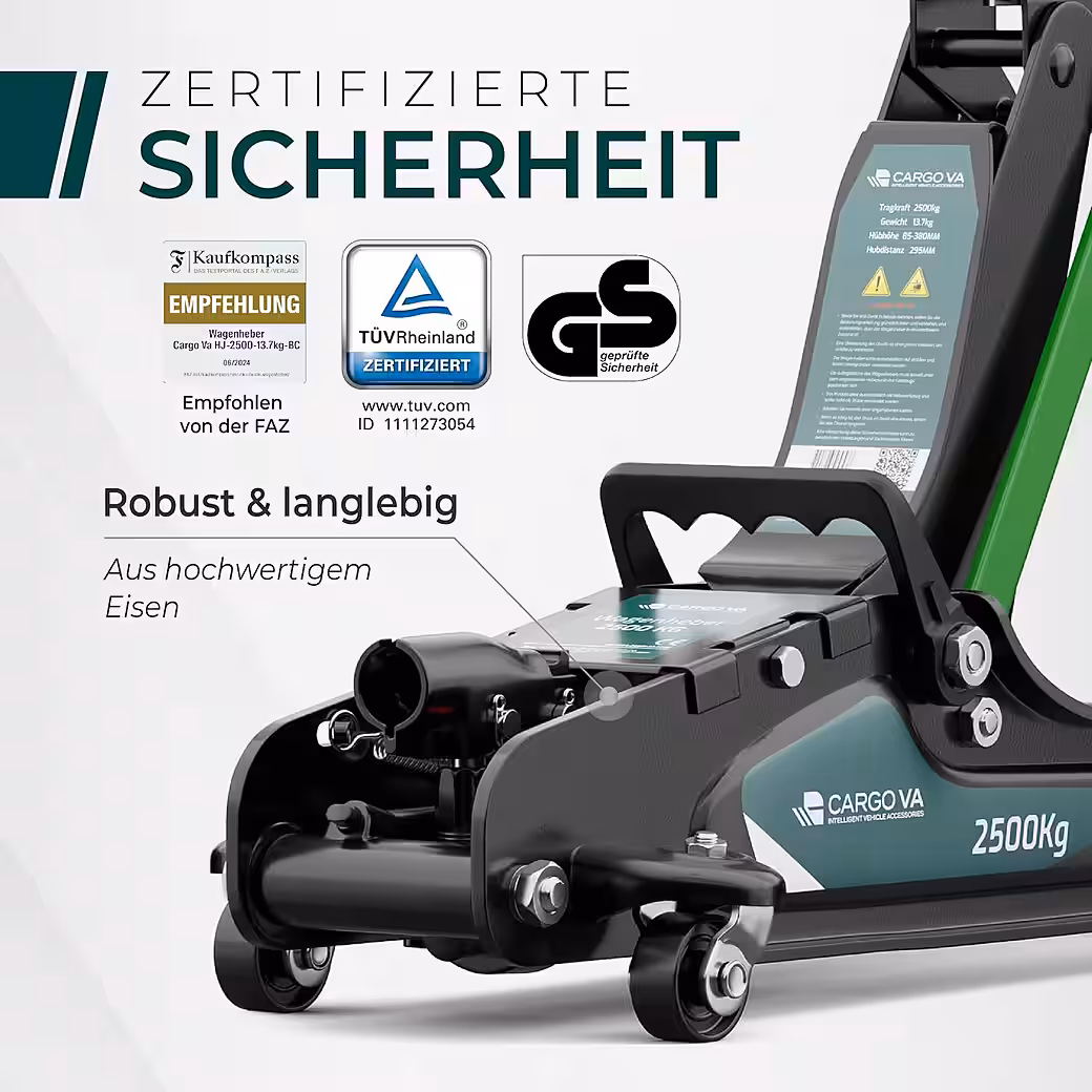 Hydraulic trolley jack 2.5T incl. 2 rubber pads, TÜV certified - Image 2