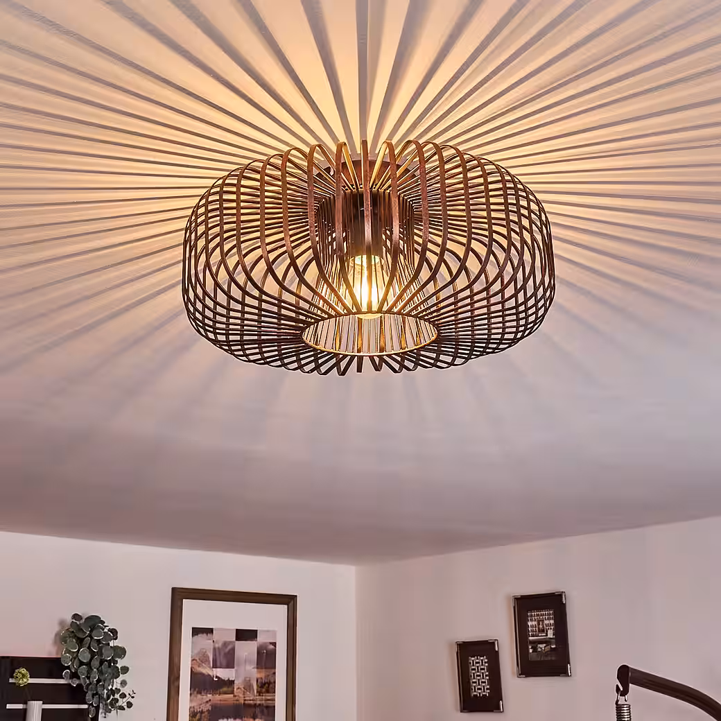 Ceiling light »Pieris« round ceiling lamp made of metal in black/copper without light source, E27, retro lamp with light effect through grid look - Image 3