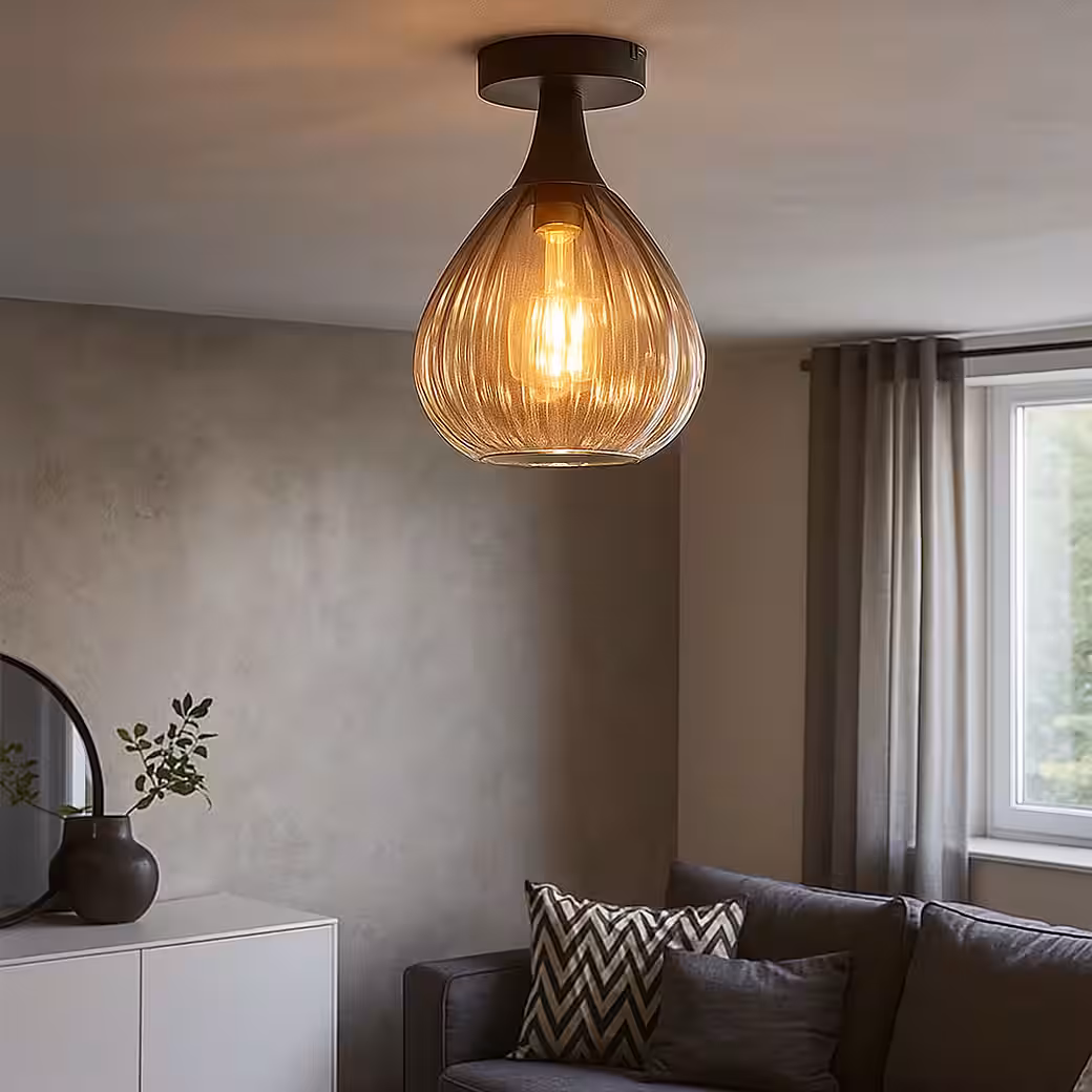 Ceiling light Light bulb not included, ceiling light living room lamp metal glass smoke black H 27.5 cm - Image 3