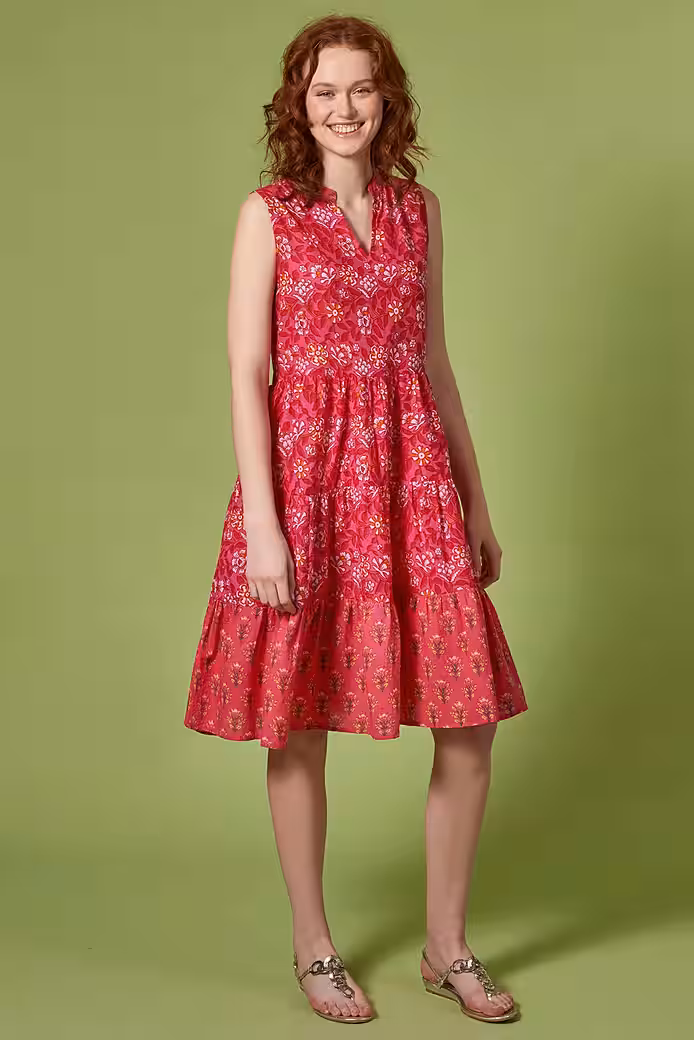 Summer dress, sleeveless midi dress with block print - women's dress made of organic cotton - Image 3