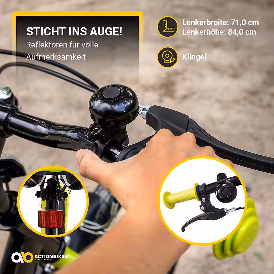 Children's bicycle, children's bike, Wasp 1-speed, no gears, (20 inch, from 115 cm height, max. load 40 kg, bell, reflectors, non-slip grips, kickstand, chain guard, 1-piece, V-brakes, pneumatic tires, mudguards, black/blue), height-adjustable bike for boys and girls, children's bike from 6 years - Image 4