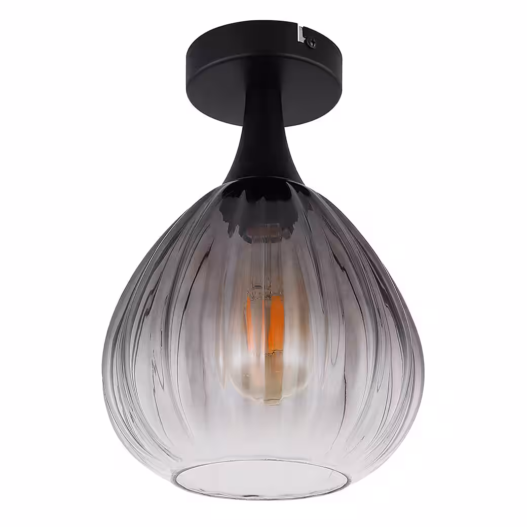 Ceiling light Light bulb not included, ceiling light living room lamp metal glass smoke black H 27.5 cm - Image 4