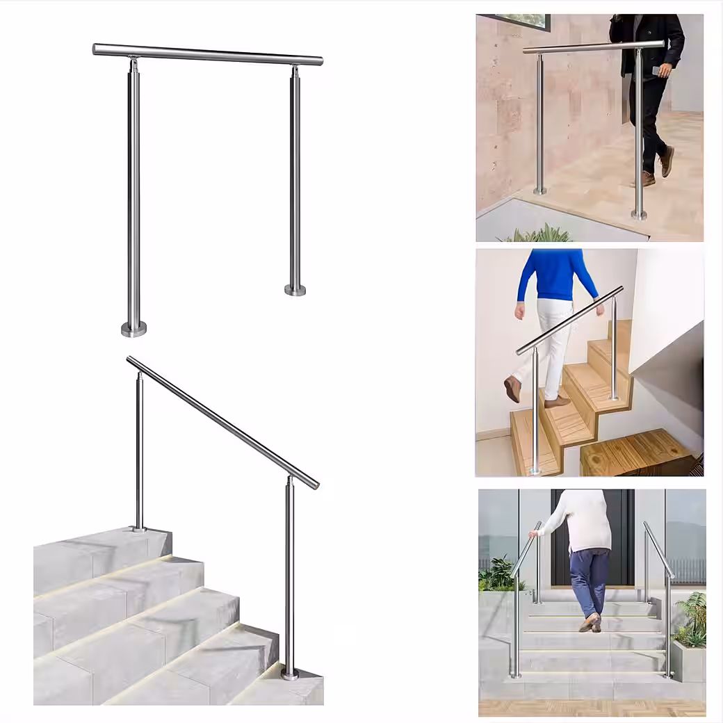 Stainless steel handrail, railing for stairs, for indoor & outdoor use with 0 crossbars - Image 4