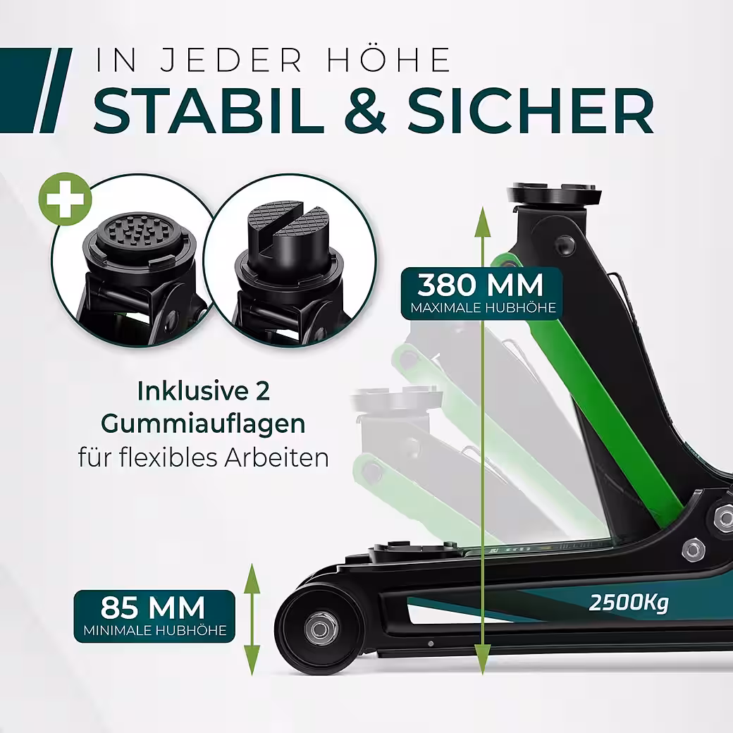 Hydraulic trolley jack 2.5T incl. 2 rubber pads, TÜV certified - Image 4