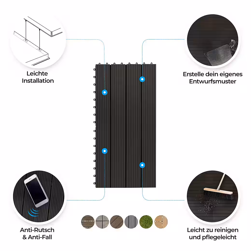 Click tiles WPC terrace decking Royal Anthracite, 60x30 cm, wood plank look, plank - Image 5