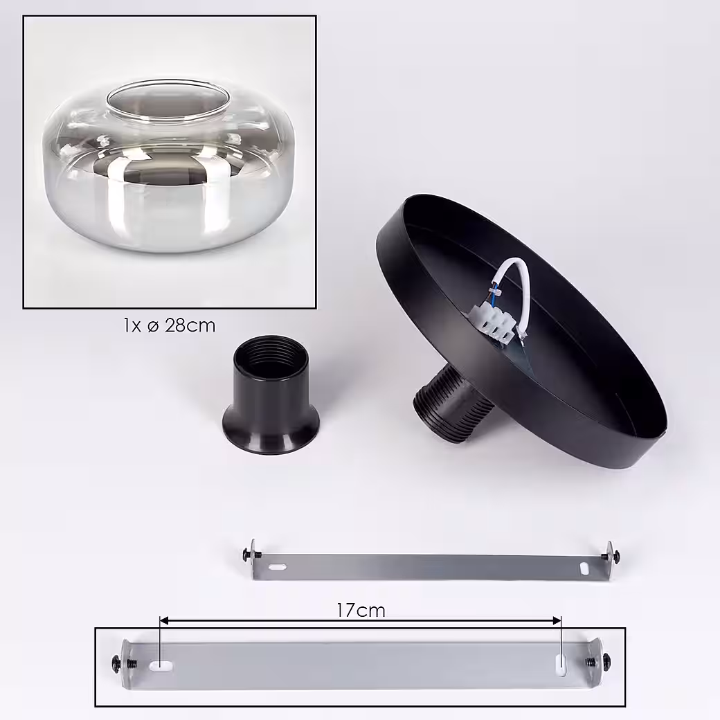 Ceiling light, 1-light ceiling lamp made of metal/glass in chrome/smoke/clear - Image 5