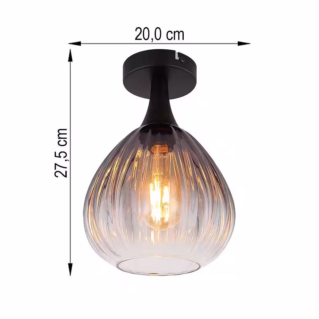 Ceiling light Light bulb not included, ceiling light living room lamp metal glass smoke black H 27.5 cm - Image 5