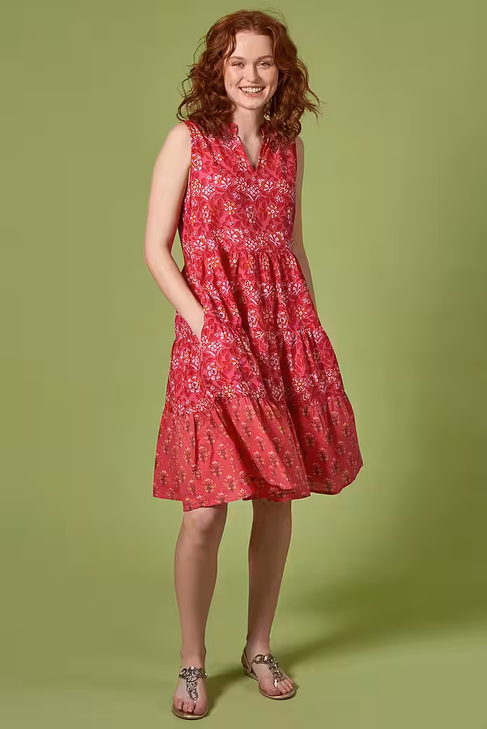 Summer dress, sleeveless midi dress with block print - women's dress made of organic cotton - Image 5