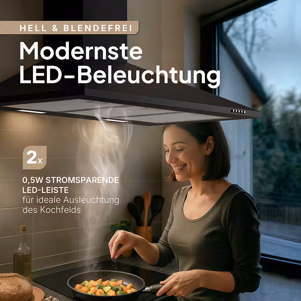 Wall-mounted extractor hood A+++ 410 m³/h, 60cm and 90cm, recirculating & ducted - Image 6