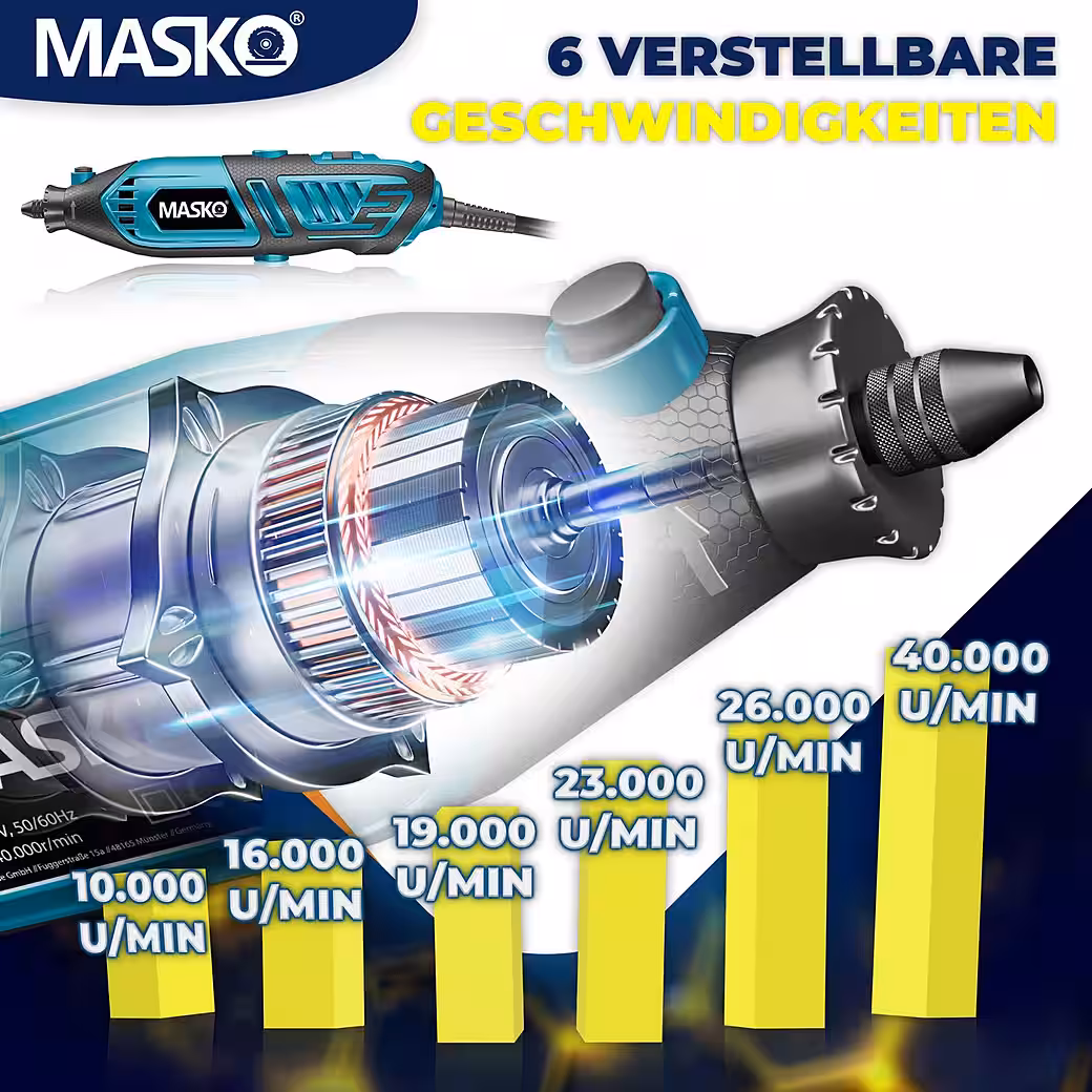 Electric multi-tool Quick-release drill chuck, transport case, 141-piece set for drilling and polishing, 200W, speed 10,000-40,000 rpm with flexible shaft, rotary tool - Image 6