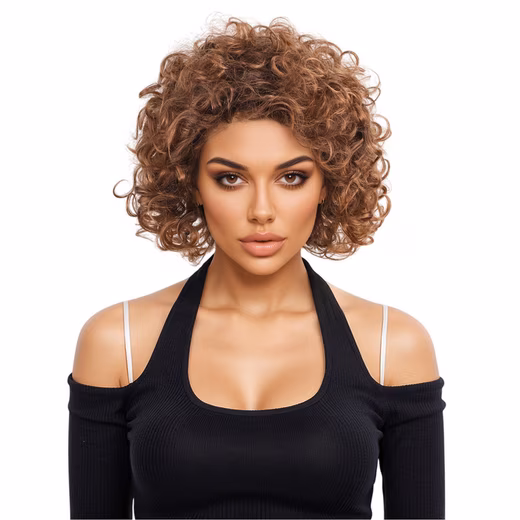 Synthetic hair wig for women, short curly hair, bob wig, adjustable, breathable