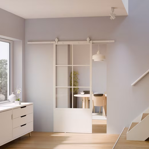 Sliding Glass Door Steel Door White with Clear Glass Insert, Size Selection