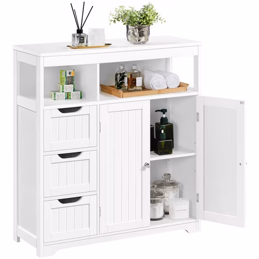 Tall Cabinet Bathroom Cabinet Bathroom Chest of Drawers Bathroom cabinet with 3 drawers and 2 doors & 1 open shelf