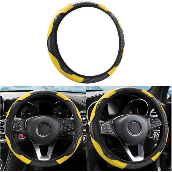 Car floor mats, steering wheel cover, universal, non-slip, microfiber, 37 x 38 cm, yellow
