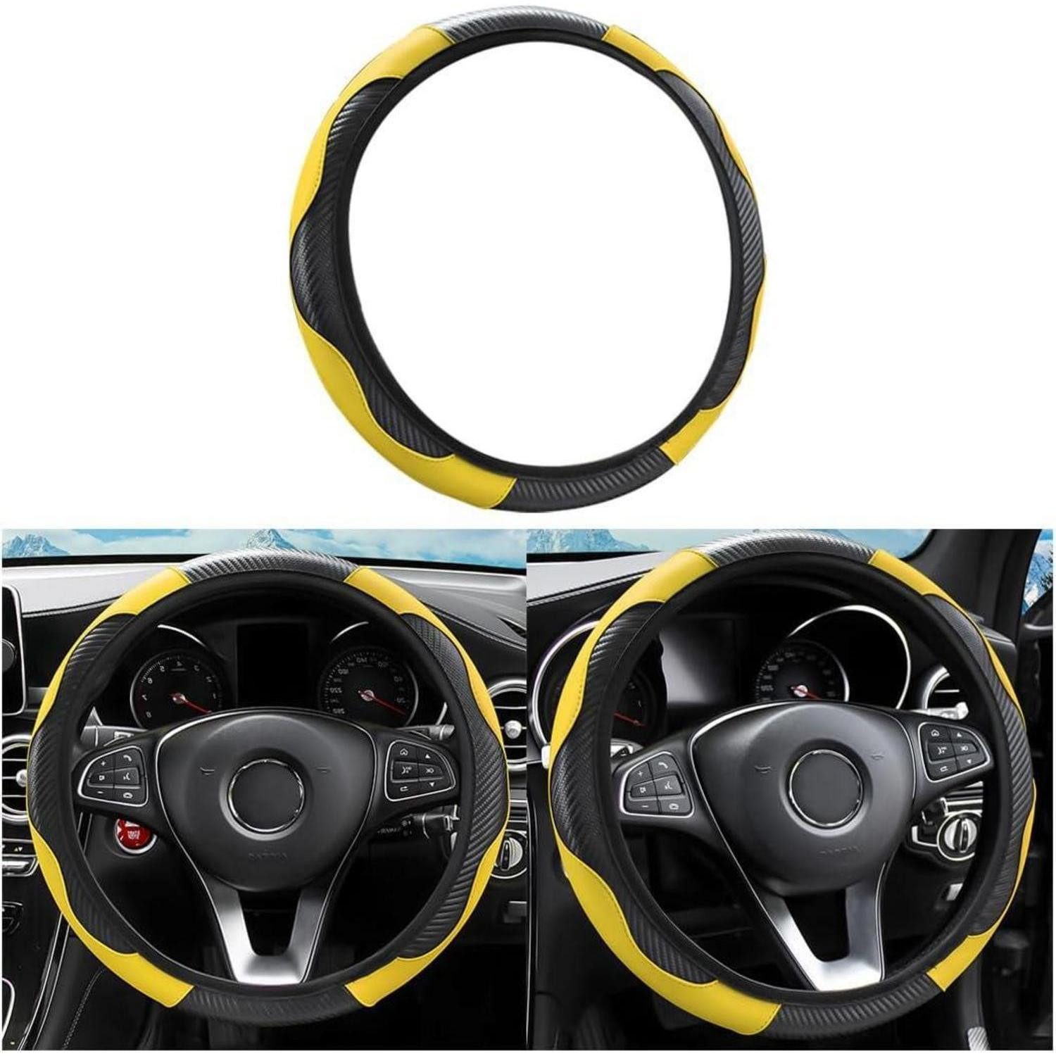 Car floor mats, steering wheel cover, universal, non-slip, microfiber, 37 x 38 cm, yellow