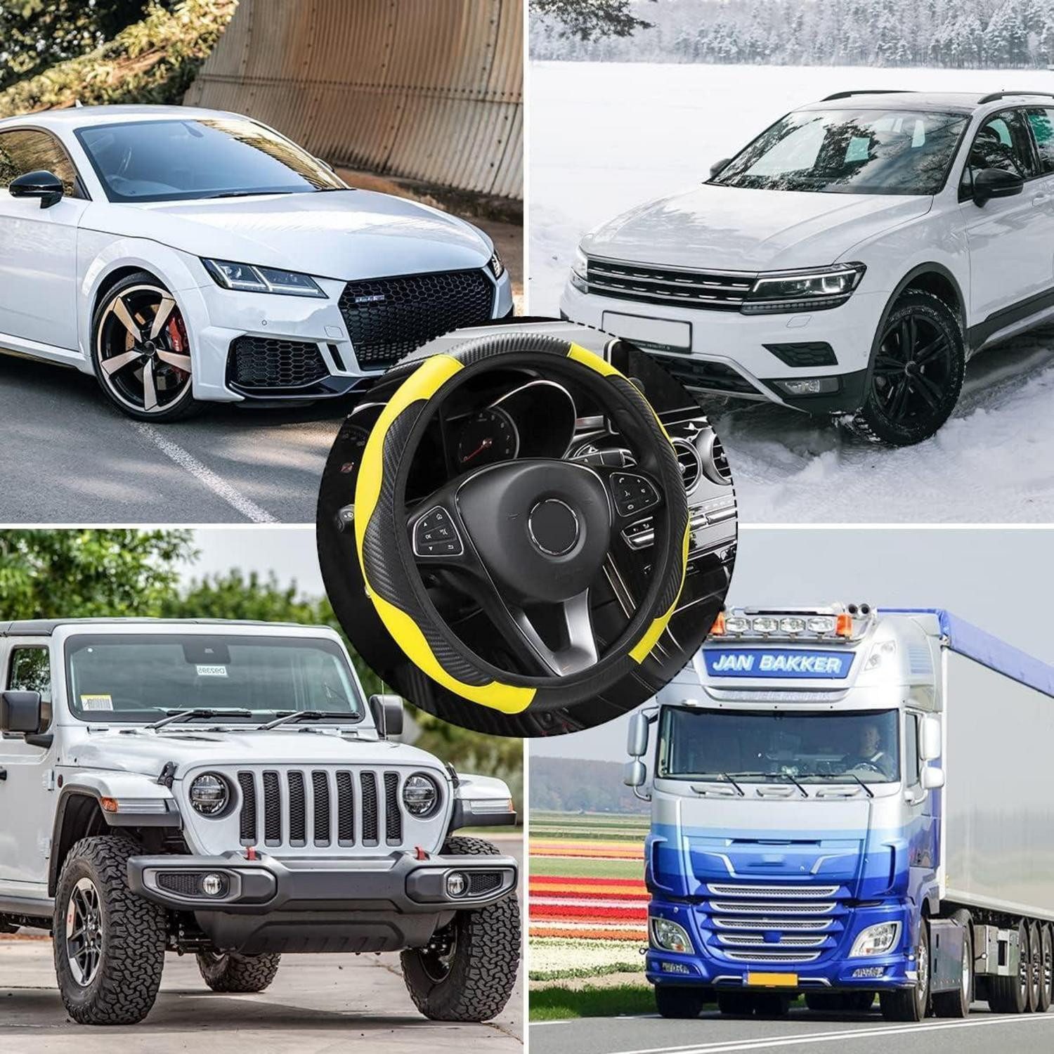 Car floor mats, steering wheel cover, universal, non-slip, microfiber, 37 x 38 cm, yellow - Image 3