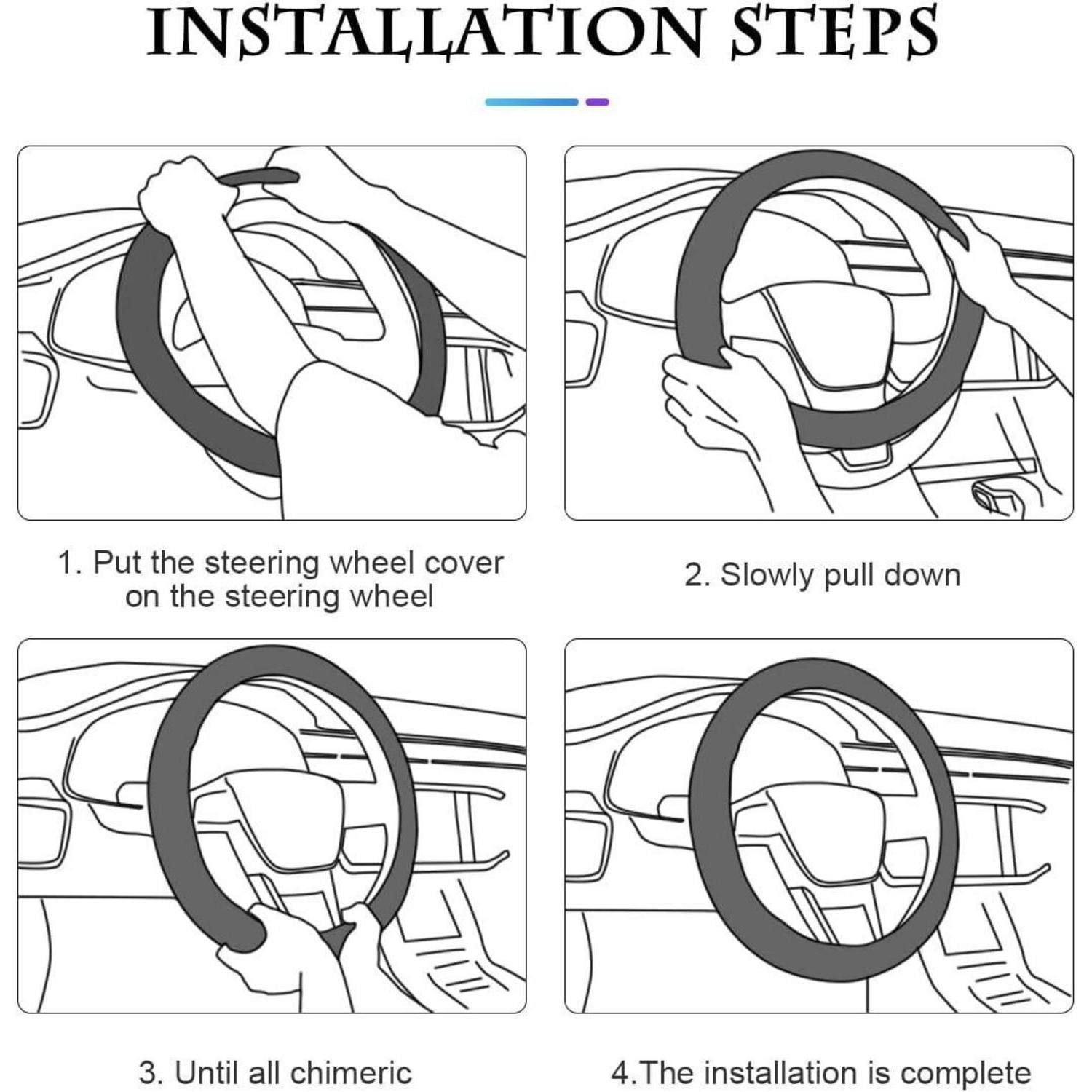 Car floor mats, steering wheel cover, universal, non-slip, microfiber, 37 x 38 cm, yellow - Image 4
